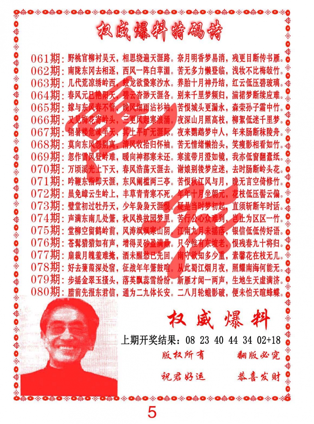 065期权威爆料特码诗[图]