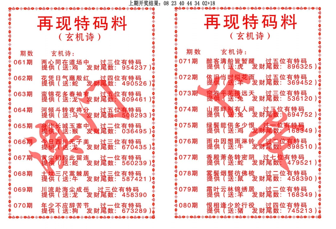 065期再现特码料[图]