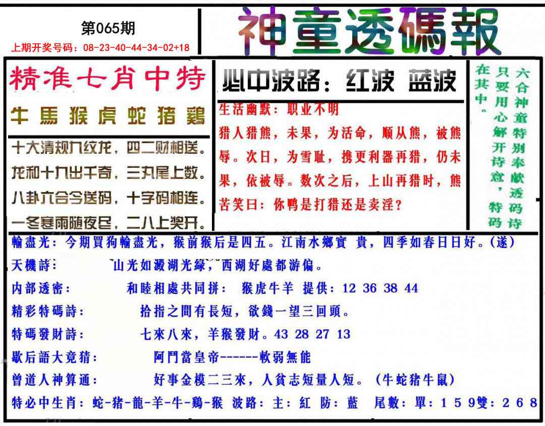 065期神童透码报[图]