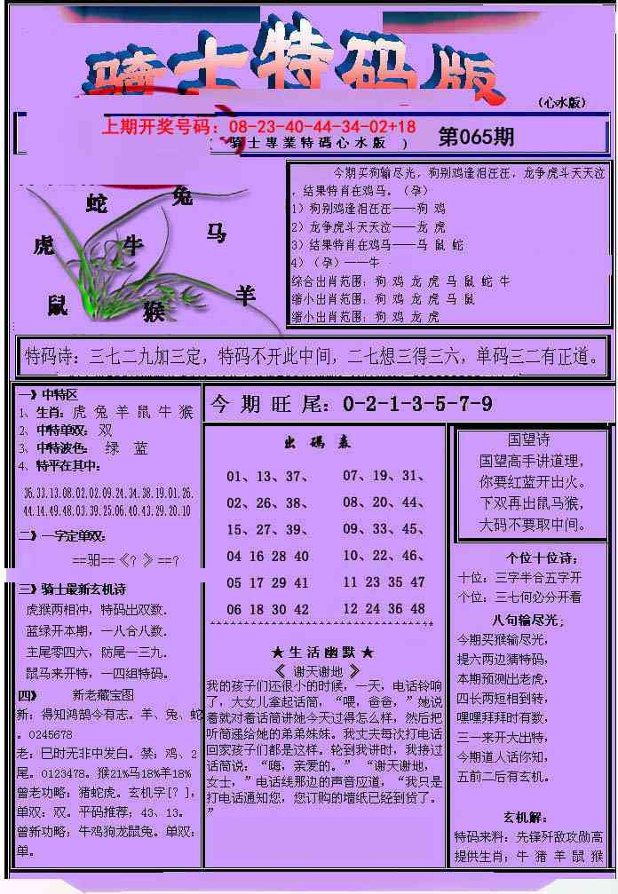 065期骑士特码版[图]