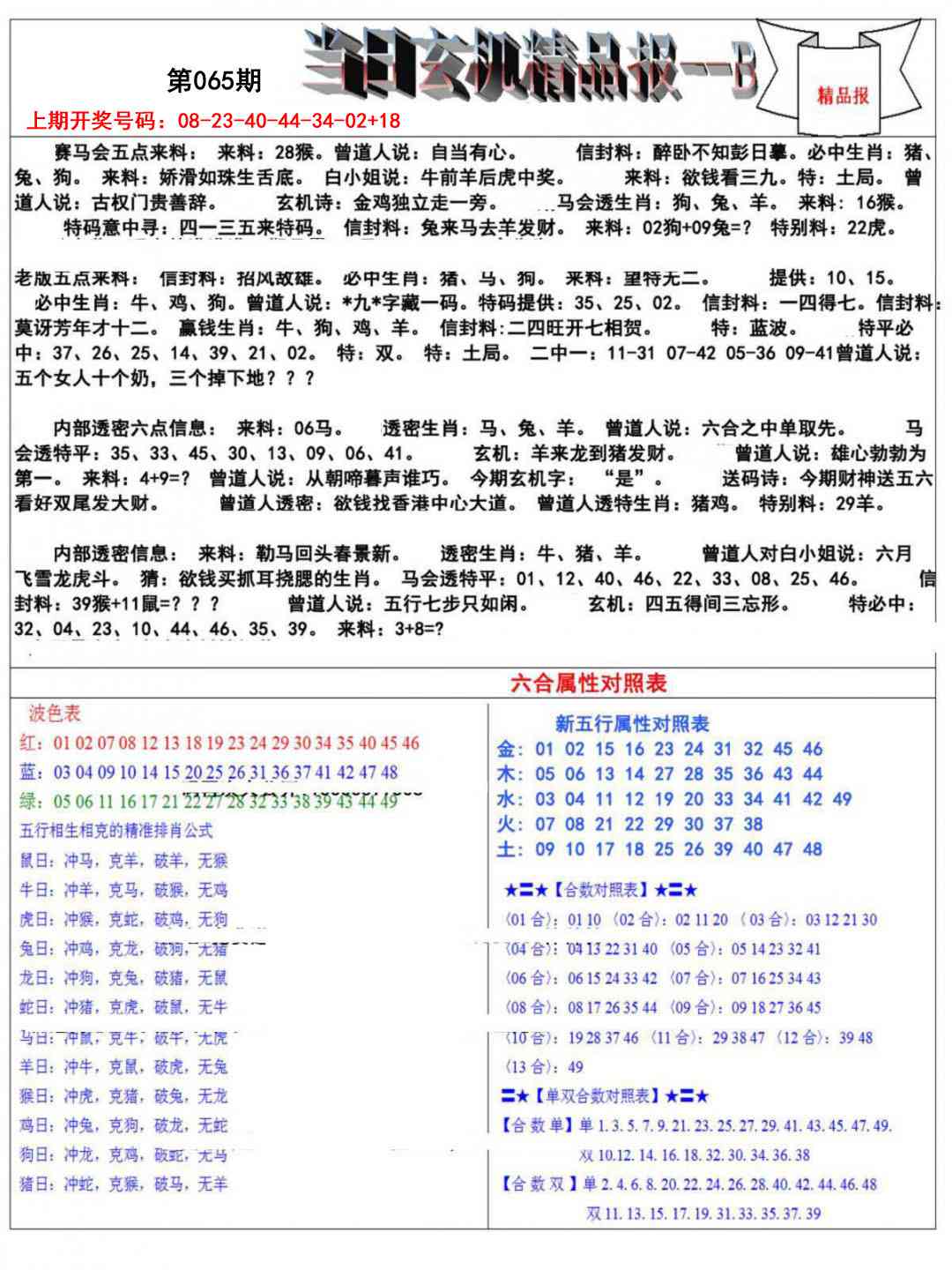 065期当日玄机精品报B[图]